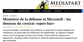 Copie écran partielle de l'article de Mediapart