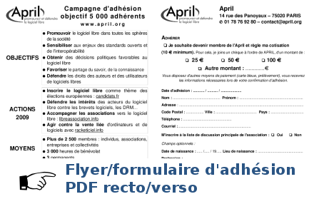 Image montrant le flyer April et formulaire d'adhésion