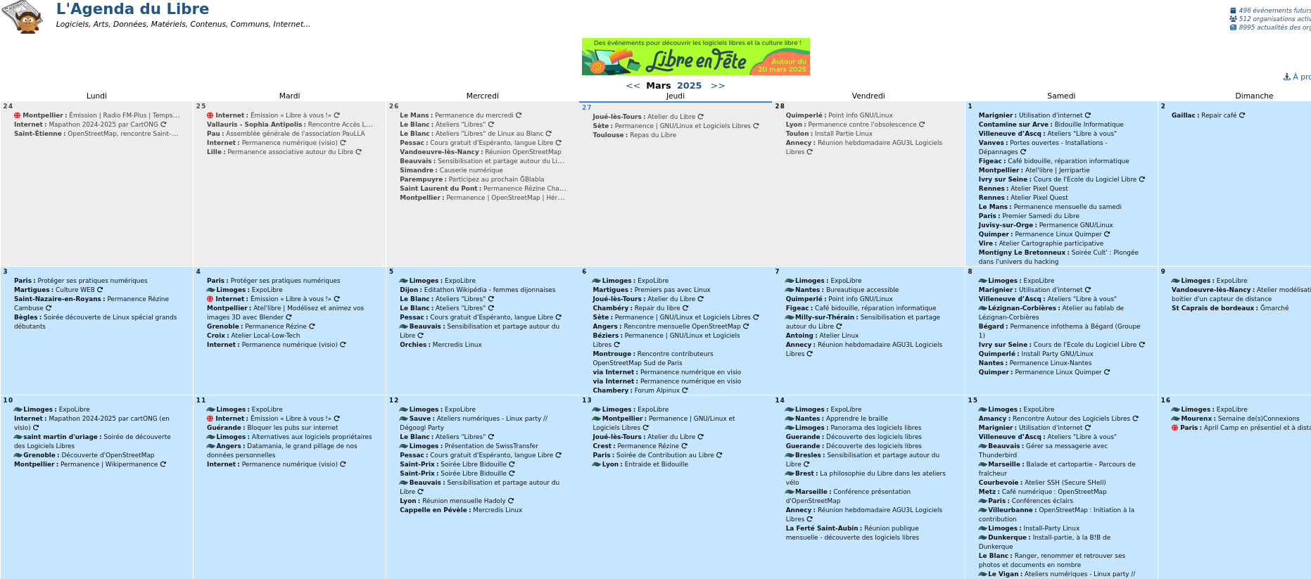 Copie écran du site de l'Agenda du Libre